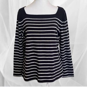 Striped Navy and silver metallic striped Women's Top